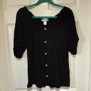 LASCANA VENUS Black Button-Front  Off the Shoulder Women’s Top